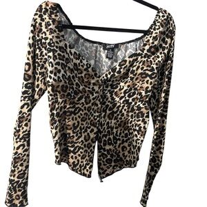 JustPolly Animal Print Long Sleeve Slit Top